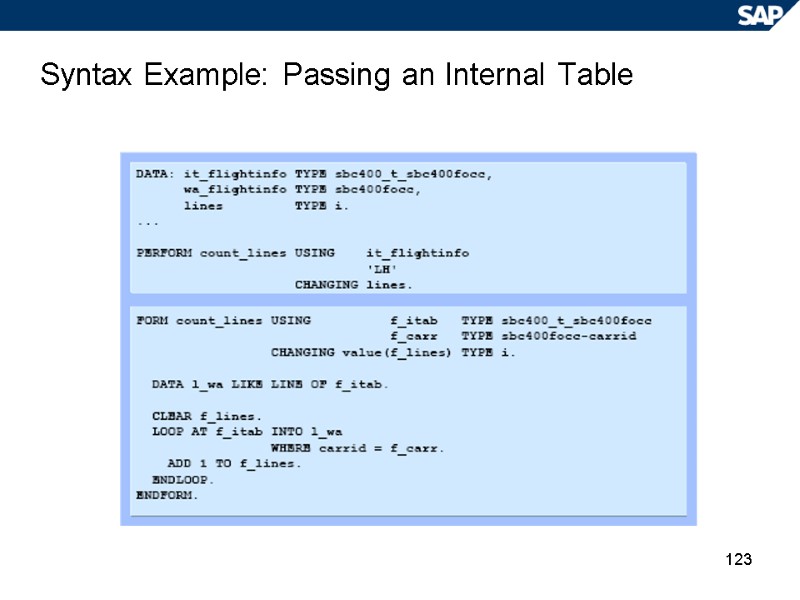 123 Syntax Example: Passing an Internal Table